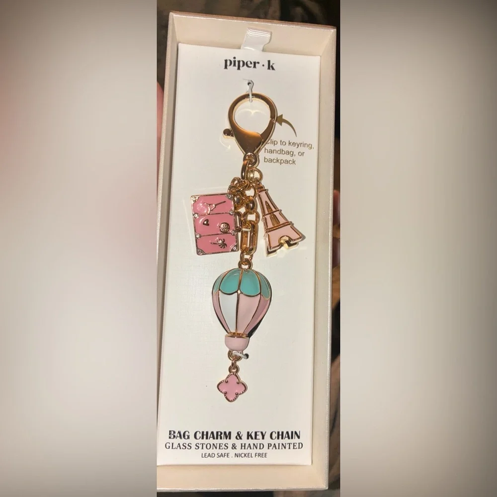 PIPER K Parisian Eiffel Tower Hot Air Balloon Travel Bag Charm Keychain NEW NWT